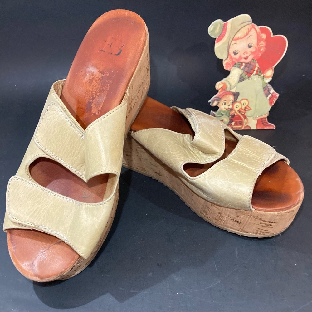 Free Bird wedge sandals w/Velcro straps, size 7, cork heel, leather straps